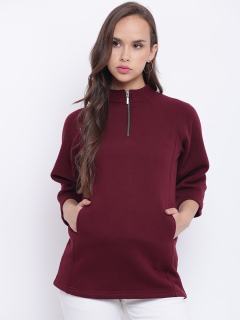 

Texco Maroon Mock Neck Women Sweatshirt