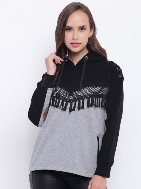 

Texco Grey Lace Hooded Women Sweatshirt