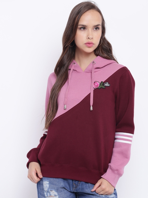 

Texco Mauve And Maroon Embroiderd Hooded Women Sweatshirt