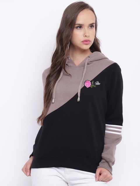 

Texco Women Black & Tapue Colourblocked Sweatshirt, Taupe