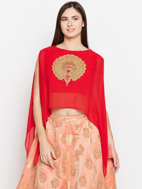

Be Indi Women Red Embellished Cape Top