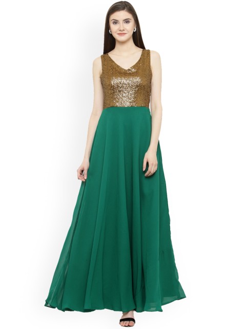 

Just Wow Women Green Embellished Fit and Flare Dress