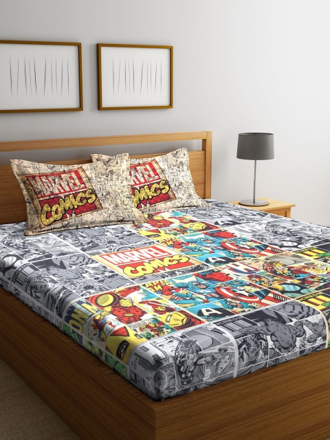 

SPACES Grey Graphic Flat 180 TC Cotton 1 Queen Bedsheet with 2 Pillow Covers