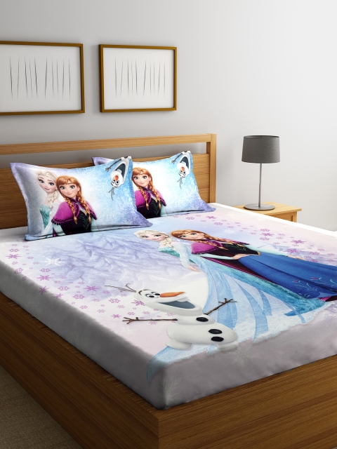 

SPACES Lavender Graphic Flat 180 TC Cotton 1 Queen Bedsheet with 2 Pillow Covers