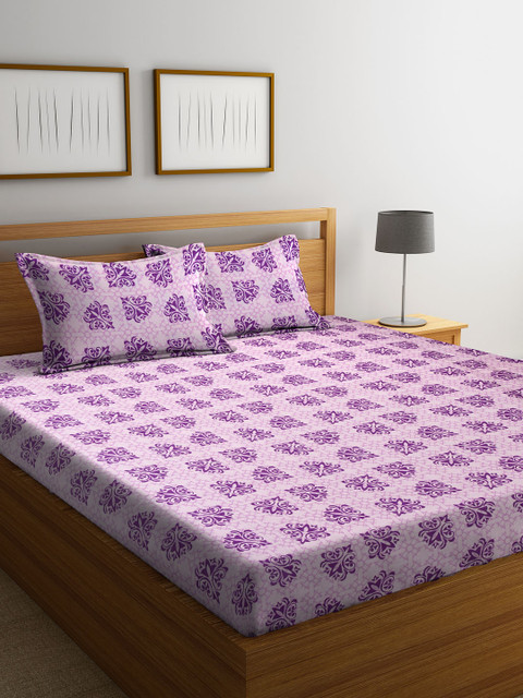 

CORE Designed by SPACES Lavender Flat 104 TC Queen Bedsheet with 2 Pillow Covers