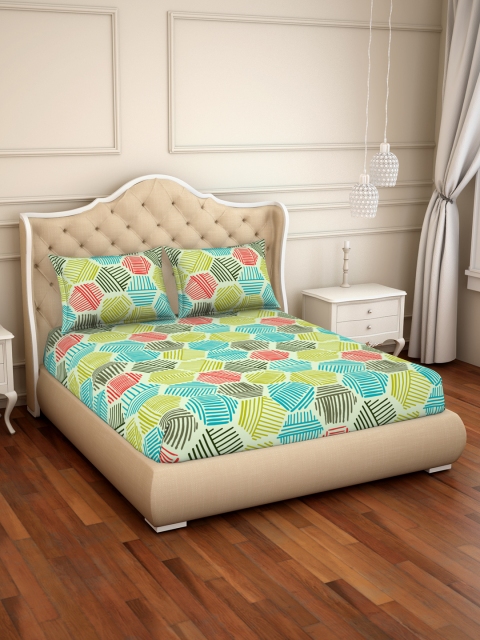 

CORE Designed by SPACES Multicoloured Geometric 104 TC Cotton 1 Queen Bedsheet with 2 Pillow Covers, Multi
