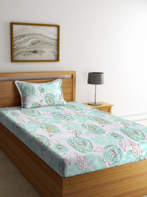 CORE Designed by SPACES Green & Green Flat 104 TC Cotton Single Bedsheet with Pillow Cover