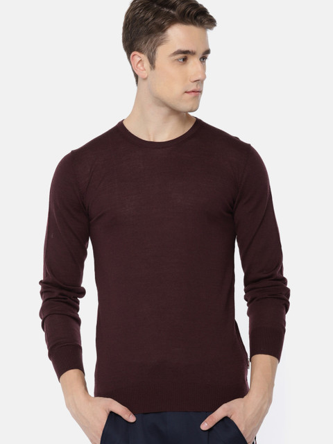 

Jack & Jones Men Burgundy Solid Woolen Pullover