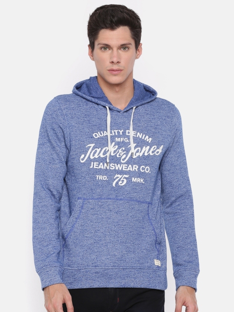 

Jack & Jones Men Blue Printed Hooded Sweatshirt