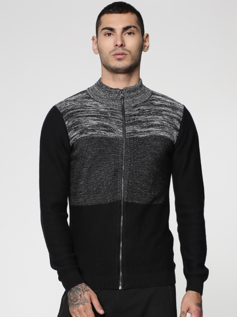 

Jack & Jones Men Black & Grey Self Design Sweater