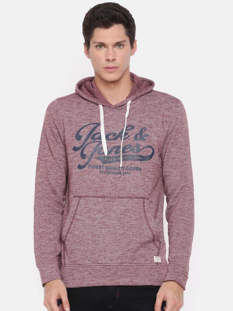 

Jack & Jones Men Maroon Printed Hooded Sweatshirt
