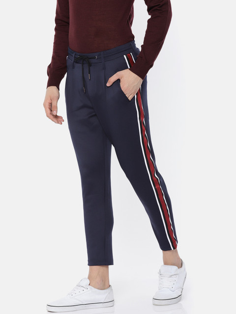 

Jack & Jones Men Navy Blue Slim Fit Solid Cropped Regular Trousers