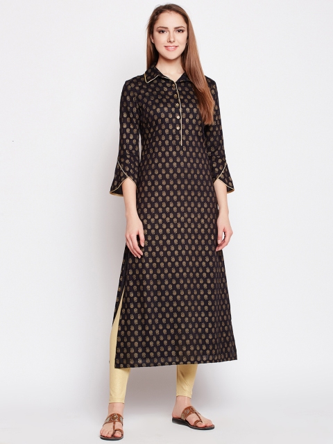 

WISSTLER Women Black Printed A-Line Kurti