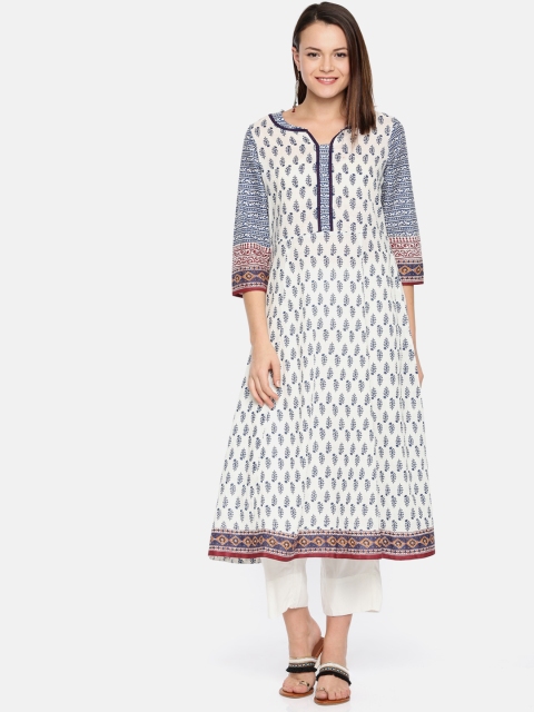 

Melange by Lifestyle Women Off-White & Blue Printed A-Line Kurta
