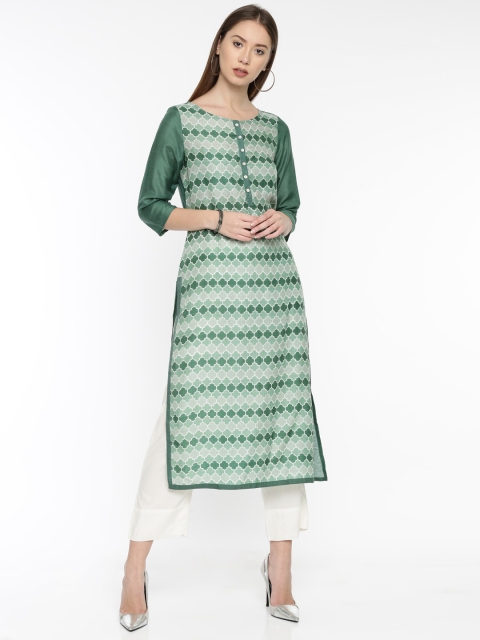 

Melange by Lifestyle Women Green Printed Straight Kurta