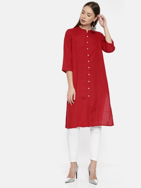 

Melange by Lifestyle Women Red Solid Straight Kurta