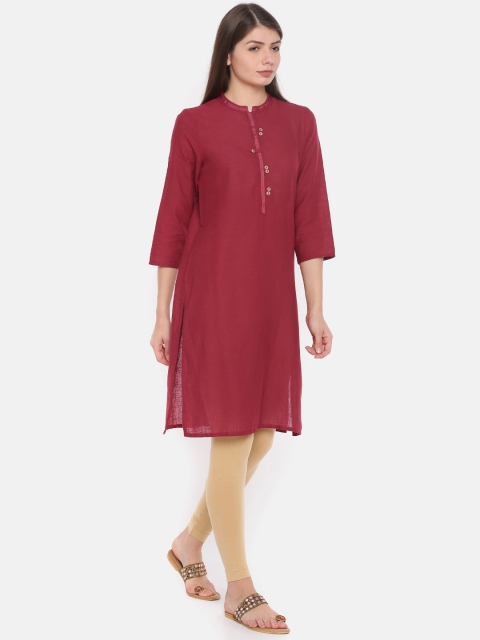 

Melange by Lifestyle Women Maroon Solid Straight Kurta