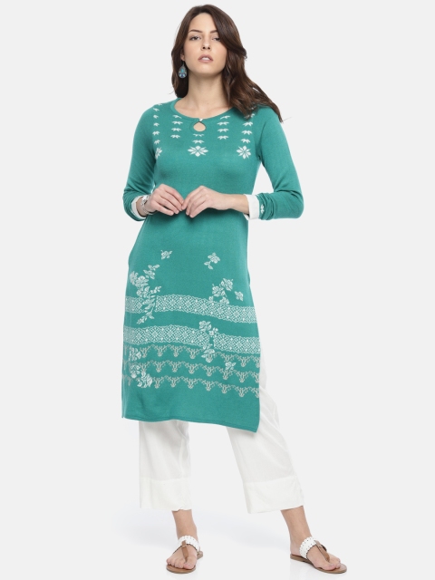 

Melange by Lifestyle Women Sea Green Woven Design Straight Kurta