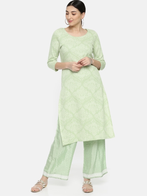 

Melange by Lifestyle Women Green Woven Design Straight Kurta