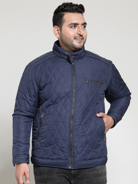 

plusS Men Navy Blue Solid Quilted Jacket