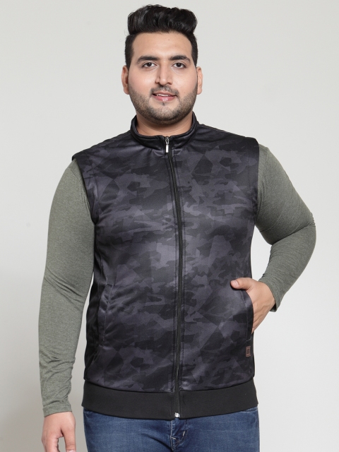 

plusS Men Black & Grey Printed Bomber Jacket