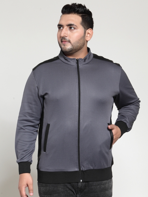 

plusS Men Grey Solid Bomber Jacket
