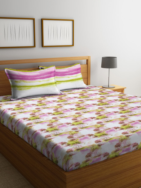 

Trident White & Purple Floral Print Flat 130 TC Cotton 1 Double Bedsheet with 2 Pillow Covers