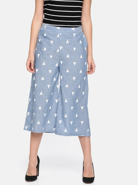 

Colour Me by Melange Women Blue & White Regular Fit Printed Culottes