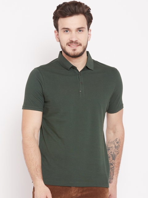 

Blackberrys Men Olive Green Solid Polo Collar T-shirt