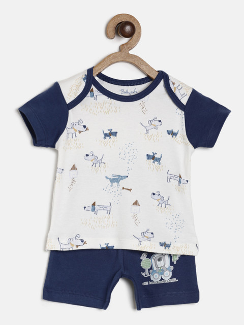 

Babysafe Boys White & Navy Blue Printed T-shirt with Shorts