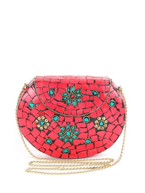 

Voila Red Chipped Stone Handmade Brass Clutch