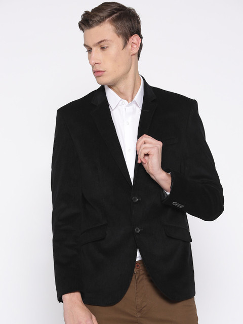 

Blackberrys Men Black Corduroy Slim Fit Single-Breasted Blazer