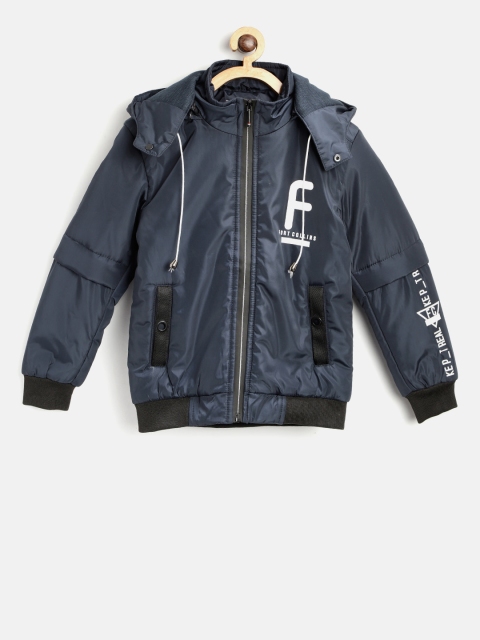 

Fort Collins Boys Navy Blue Hooded Solid Bomber Jacket