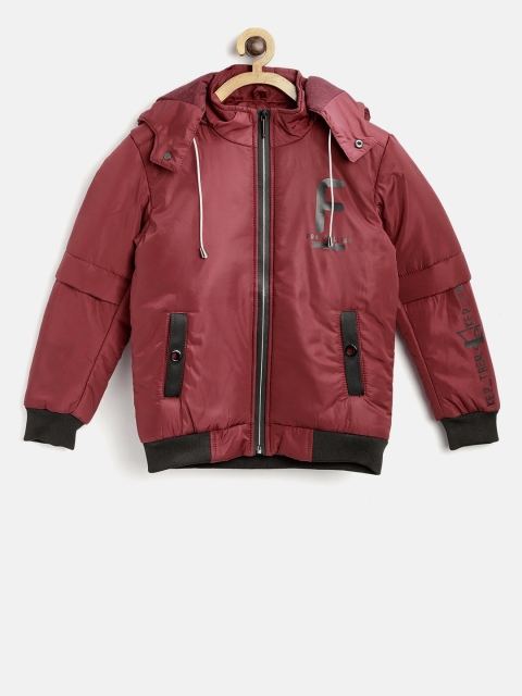 

Fort Collins Boys Maroon Solid Bomber Jacket with Detachable hood