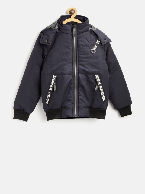 

Fort Collins Boys Navy Blue Solid Bomber Jacket with Detachable hood