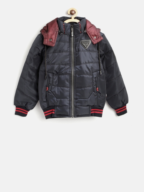 

Fort Collins Boys Navy Blue Solid Hooded Bomber Jacket