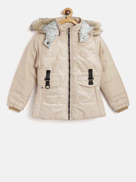 

Fort Collins Girls Beige Solid Hooded Parka Jacket