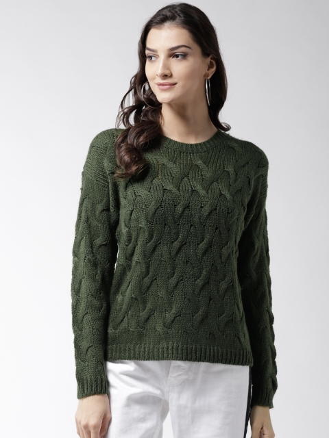 

Madame Women Olive Green Cable Knit Pullover