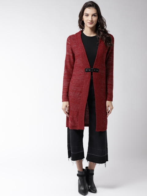 

Madame Women Rust Red Solid Longline Sweater, Maroon