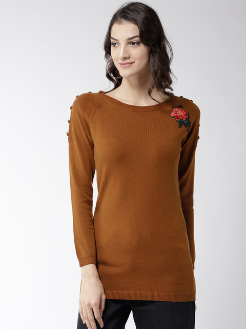 

Madame Women Tan Brown Solid Pullover