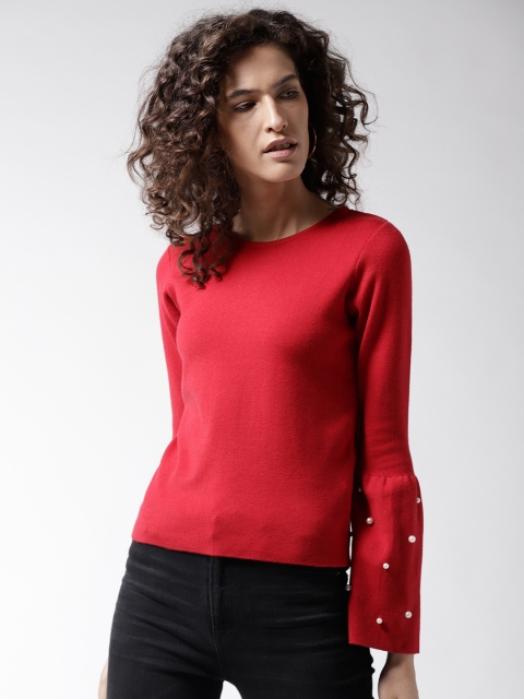 

Madame Women Red Embellished Detail Pullover
