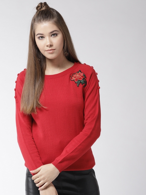 

Madame Women Red Solid Pullover