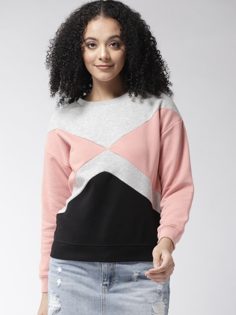 

Madame Women Black & Pink Colourblocked Sweatshirt