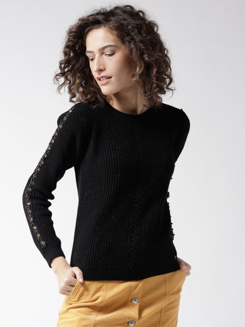 

Madame Women Black Solid Pullover