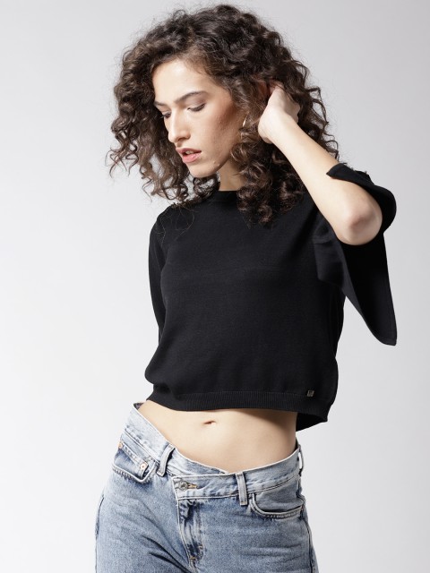 

Madame Women Black Solid Cropped Pullover
