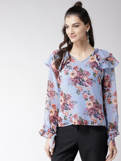

Madame Women Blue Floral Print Top