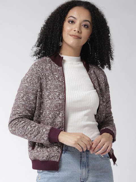 

Madame Women Burgundy & White Self Design Sweatshirt