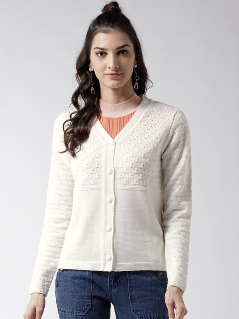 

Madame Women Off-White Self Design Cardigan