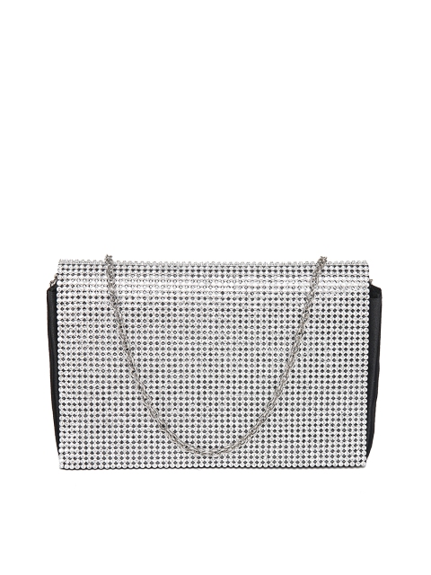 

Accessorize Silver-Toned & Black Stone-Studded Purse