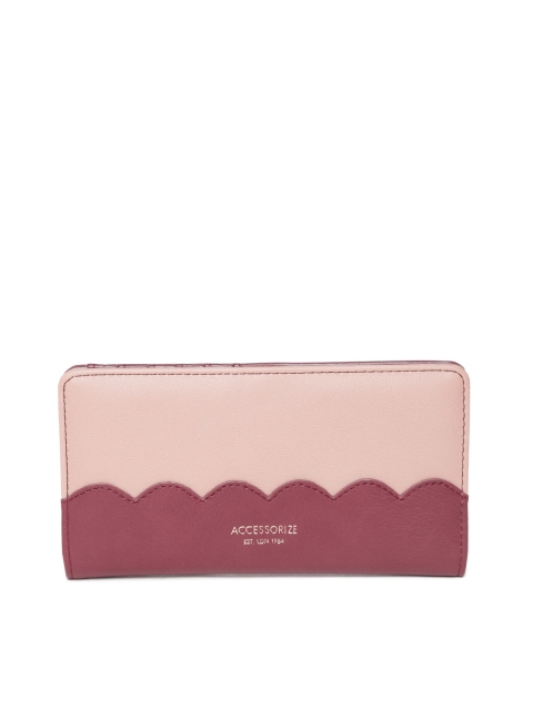 

Accessorize Women Peach-Coloured & Maroon Colourblocked Two Fold Wallet